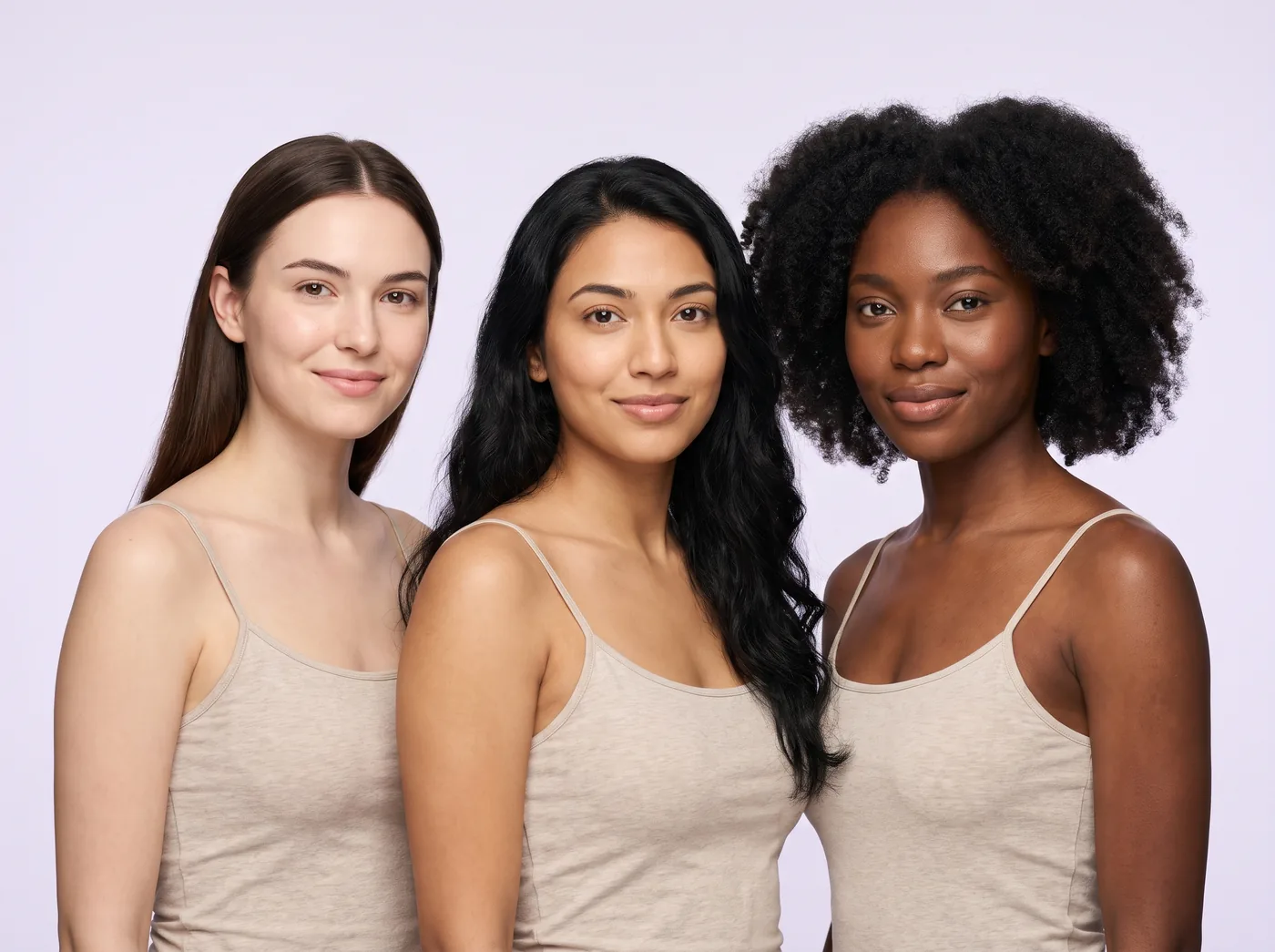 Three women with clear, healthy skin